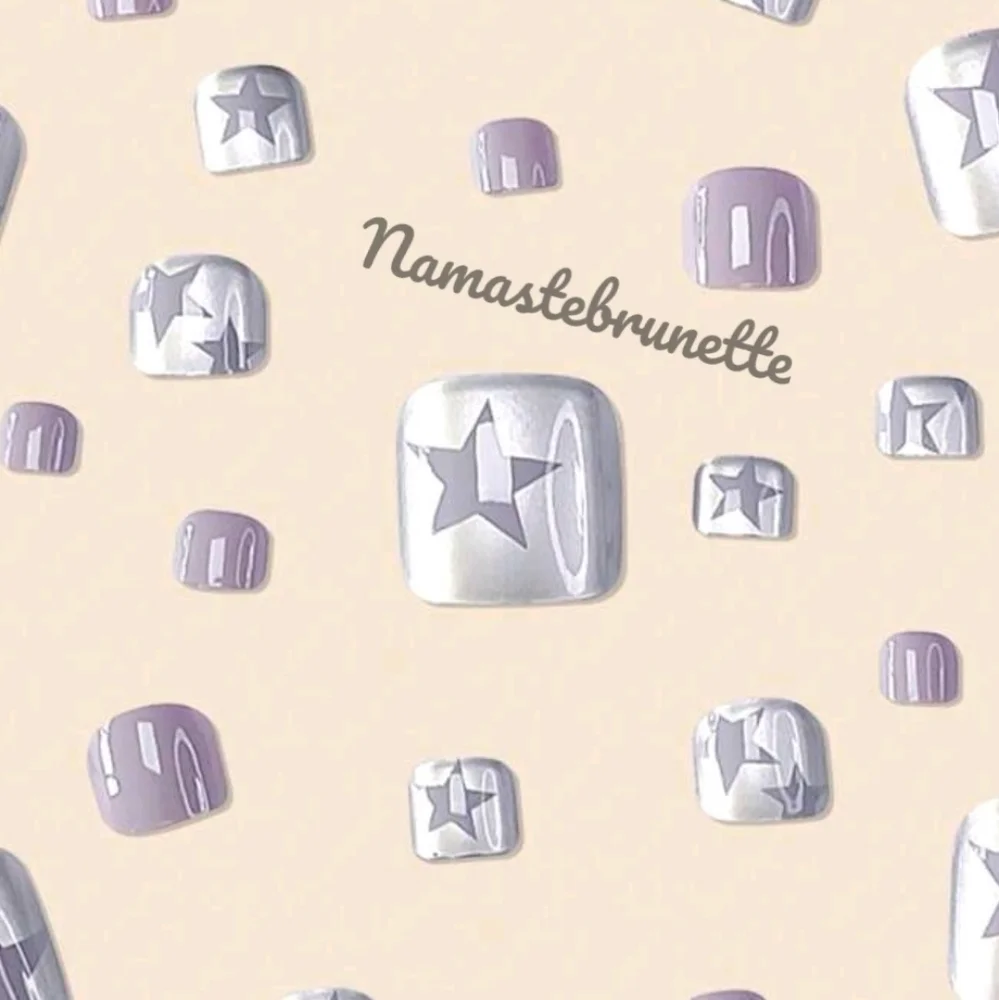 2/$16 Purple Stars & Silver Press on Toenails